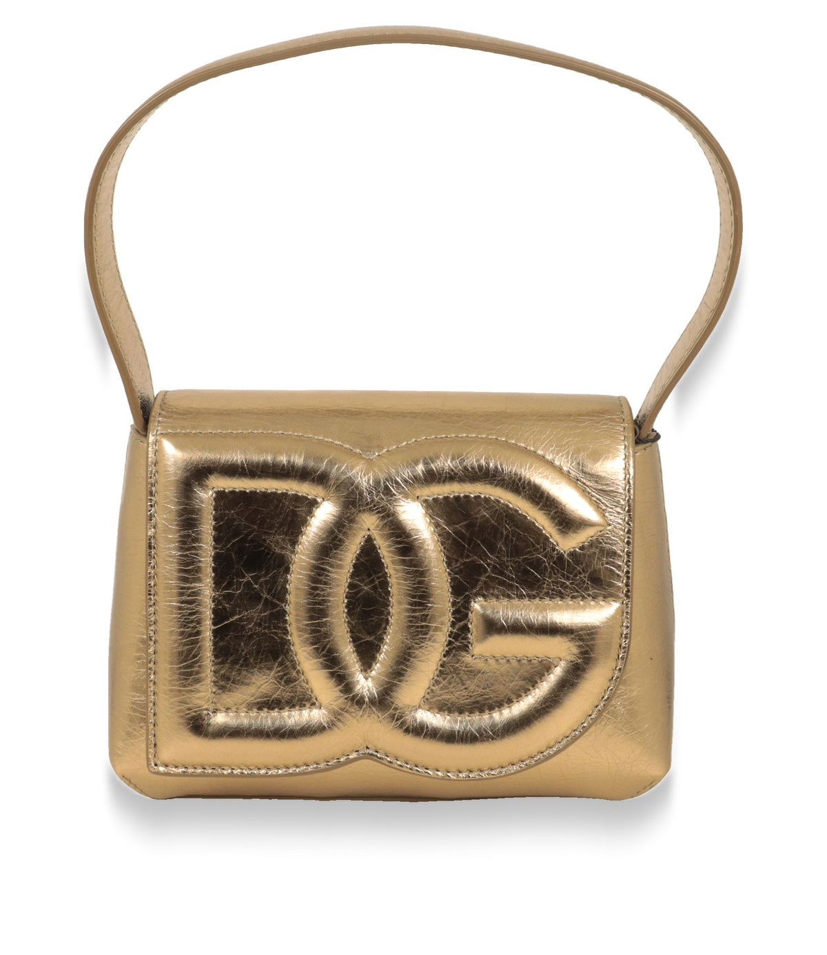 Dolce & Gabbana Schultertasche Gold aus Craquelé-Kalbsleder mit DG-Logo, Frontansicht