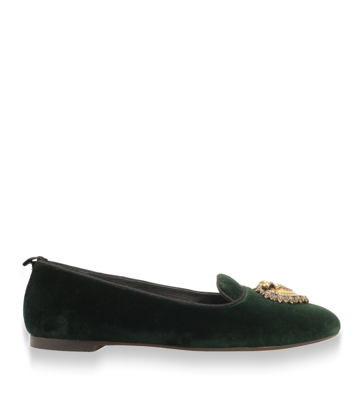 Dolce & Gabbana Slipper aus grünem Samt in der Seitenansicht