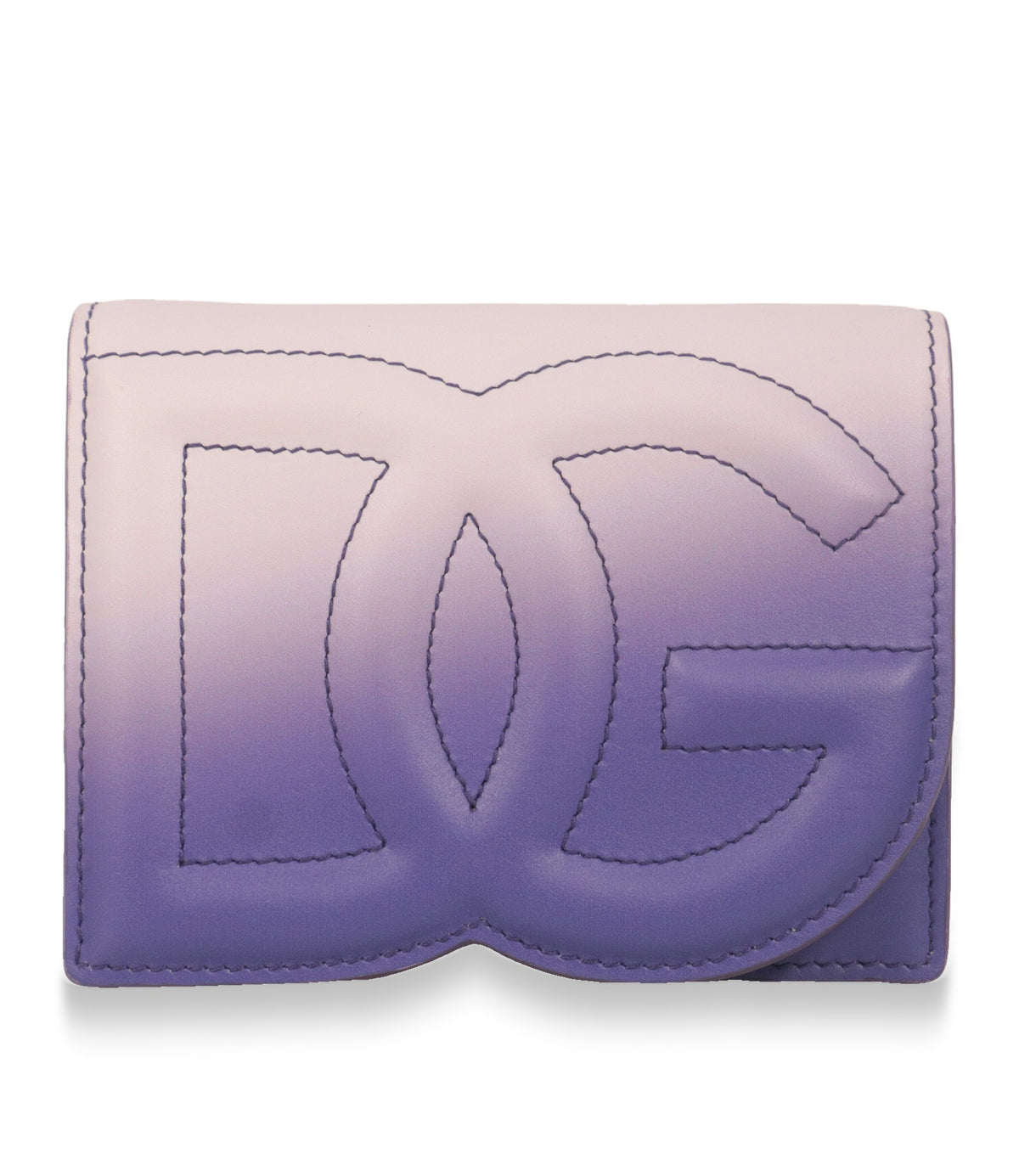 Dolce & Gabbana Umhängetasche aus violettem Kalbsleder mit geprägtem DG-Logo, Frontansicht