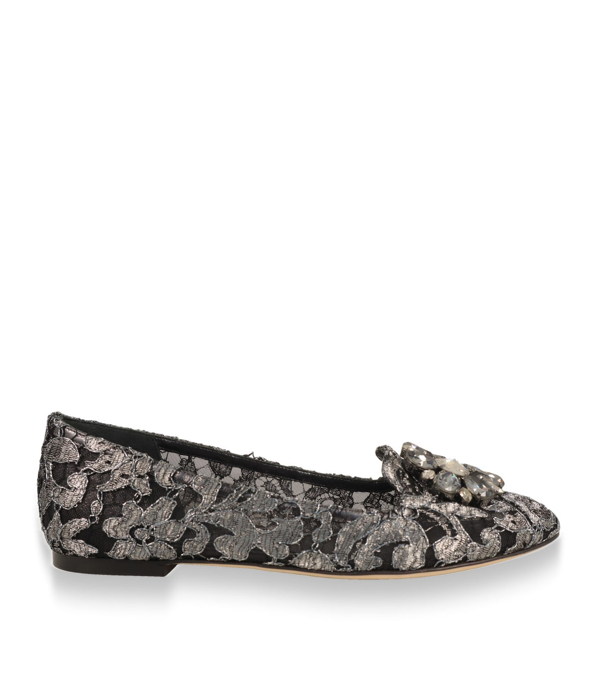 Dolce & Gabbana Slipper Größe 36,5 in schwarz-silberner Spitze, Seitenansicht