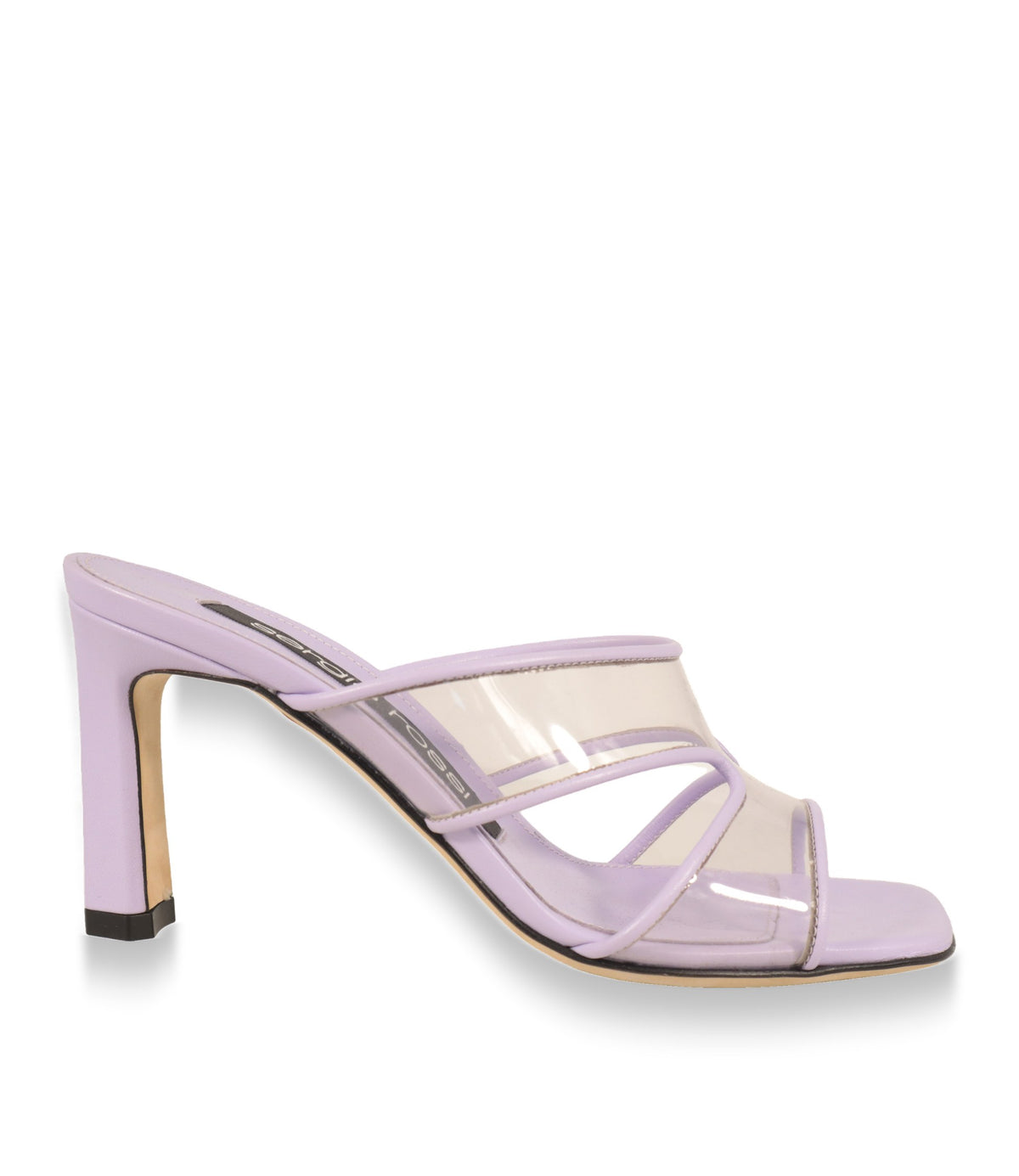 Sergio Rossi Mules in Flieder aus Nappaleder mit transparenten Riemen, Seitenansicht