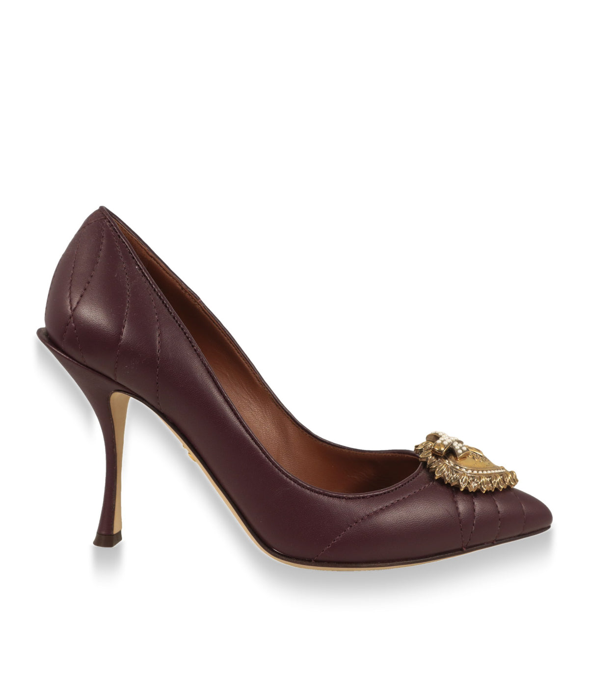Dolce & Gabbana Pumps aus dunkellila Nappaleder in der Seitenansicht mit Stiletto-Absatz