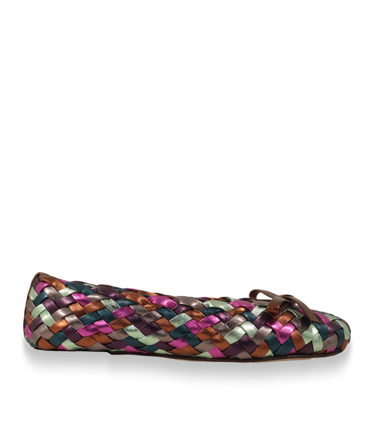 Dolce & Gabbana Ballerinas aus geflochtenem Metallic-Nappaleder in der Seitenansicht