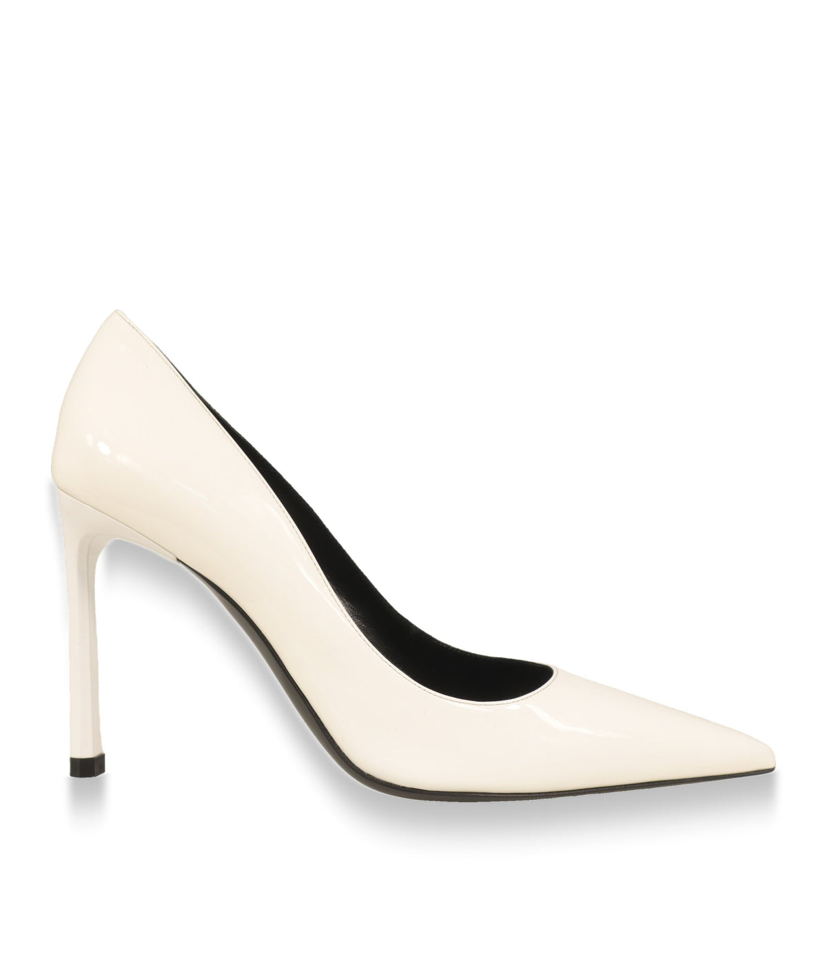 Sergio Rossi Pumps in weißem Lackleder mit Stiletto-Absatz in der Seitenansicht
