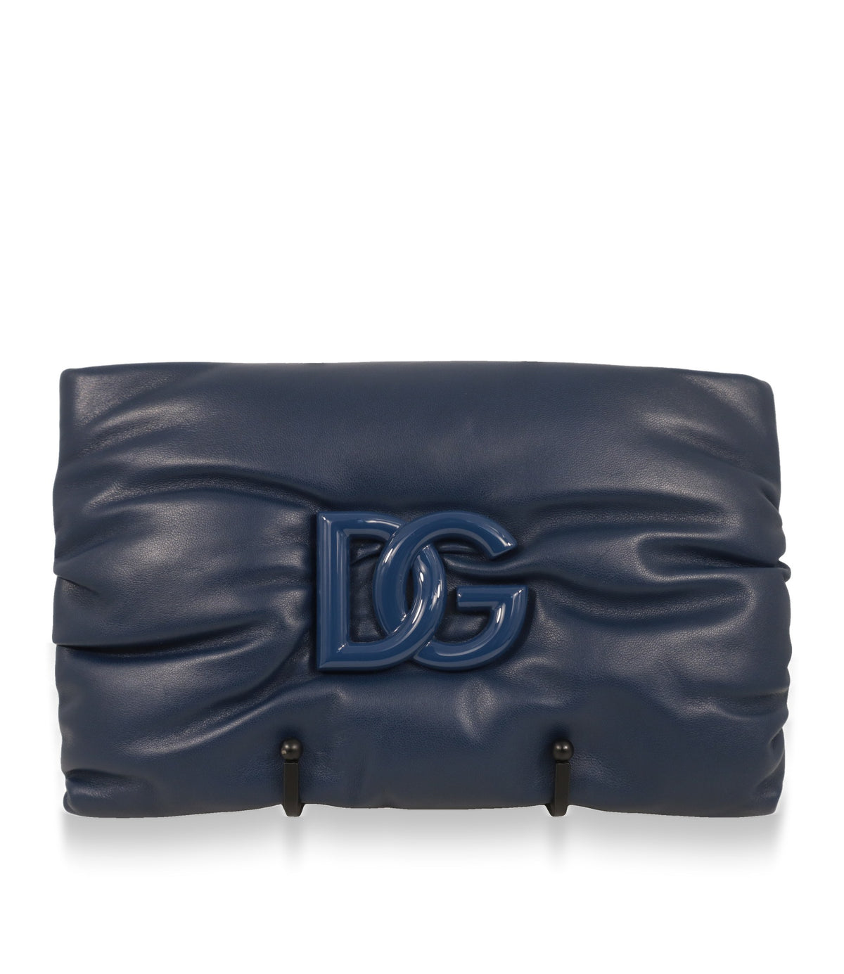 Dolce & Gabbana Handtasche aus blauem Lammleder mit lackiertem DG-Logo, Frontansicht