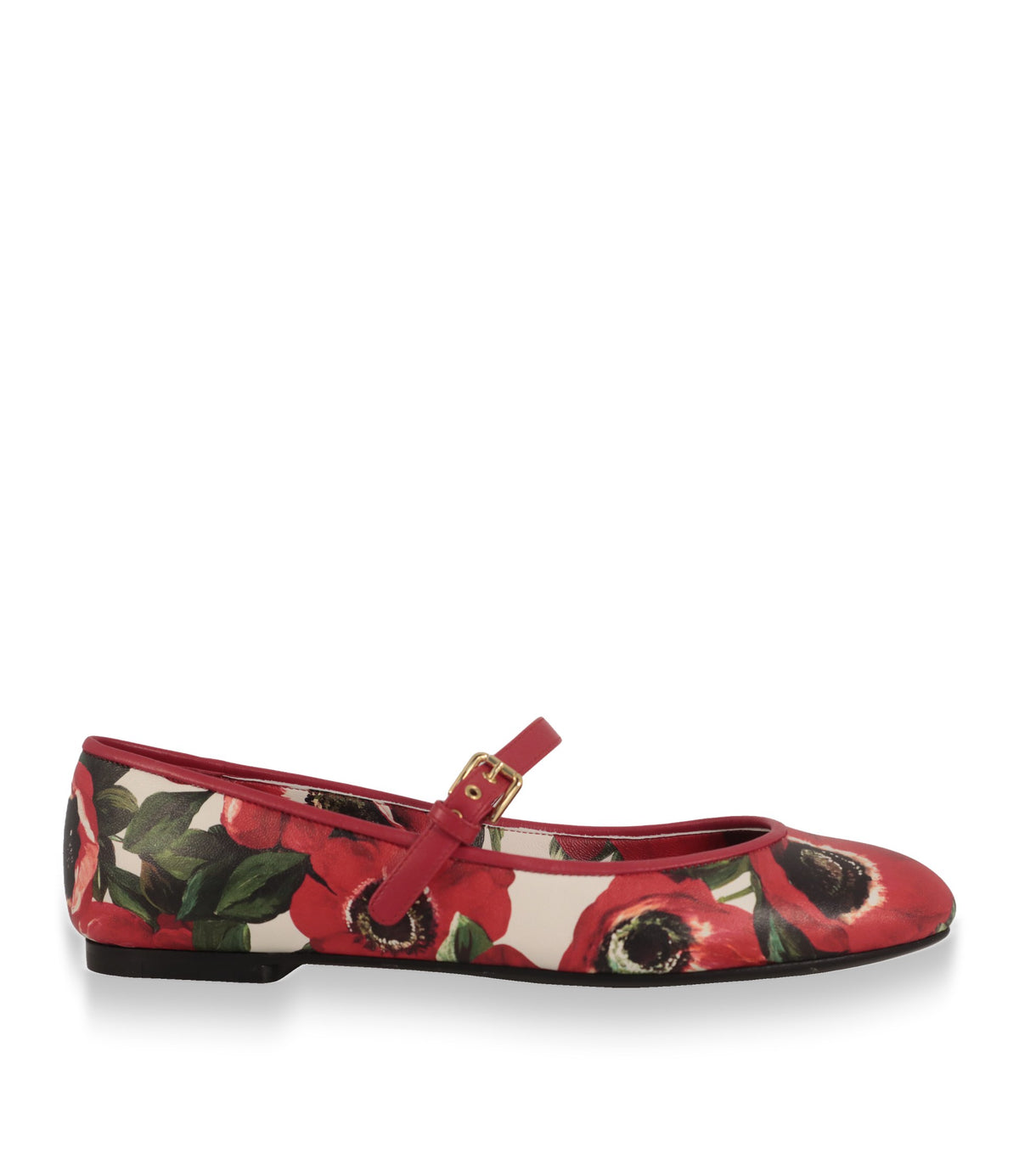 Dolce & Gabbana Ballerinas mit Anemonen-Print in Rot und Weiß, Seitenansicht