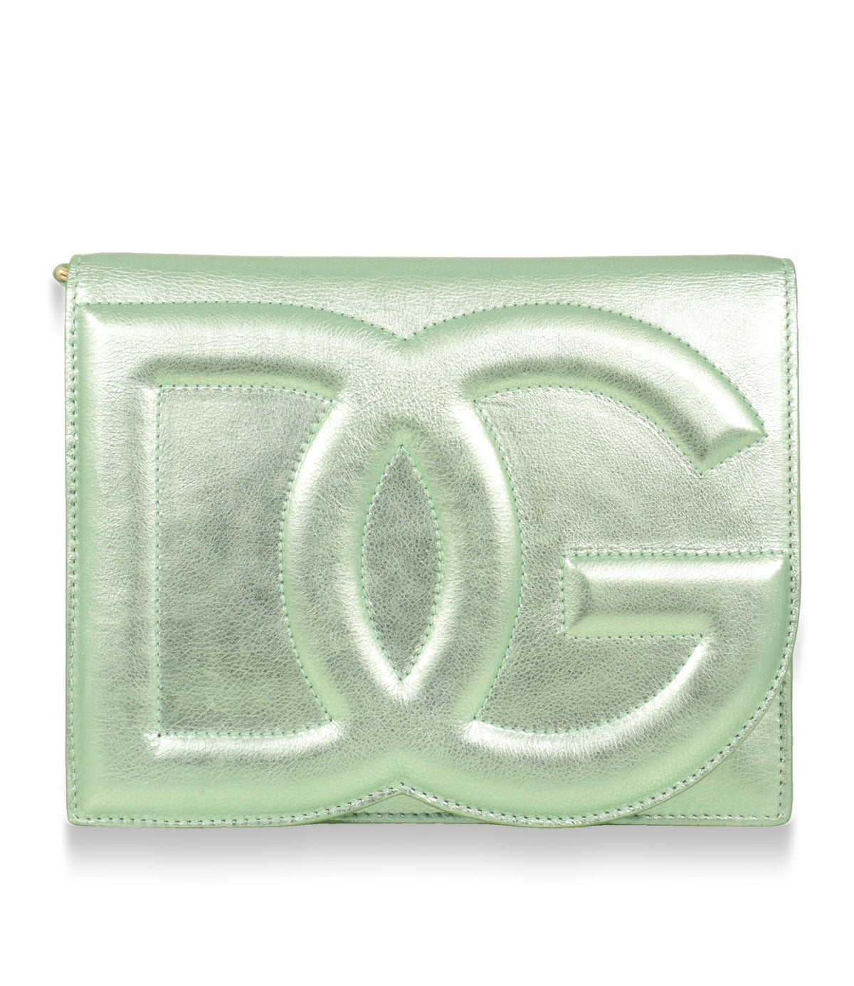 Dolce & Gabbana Umhängetasche Mintgrün aus Metallic-Leder mit geprägtem DG-Logo in Frontansicht