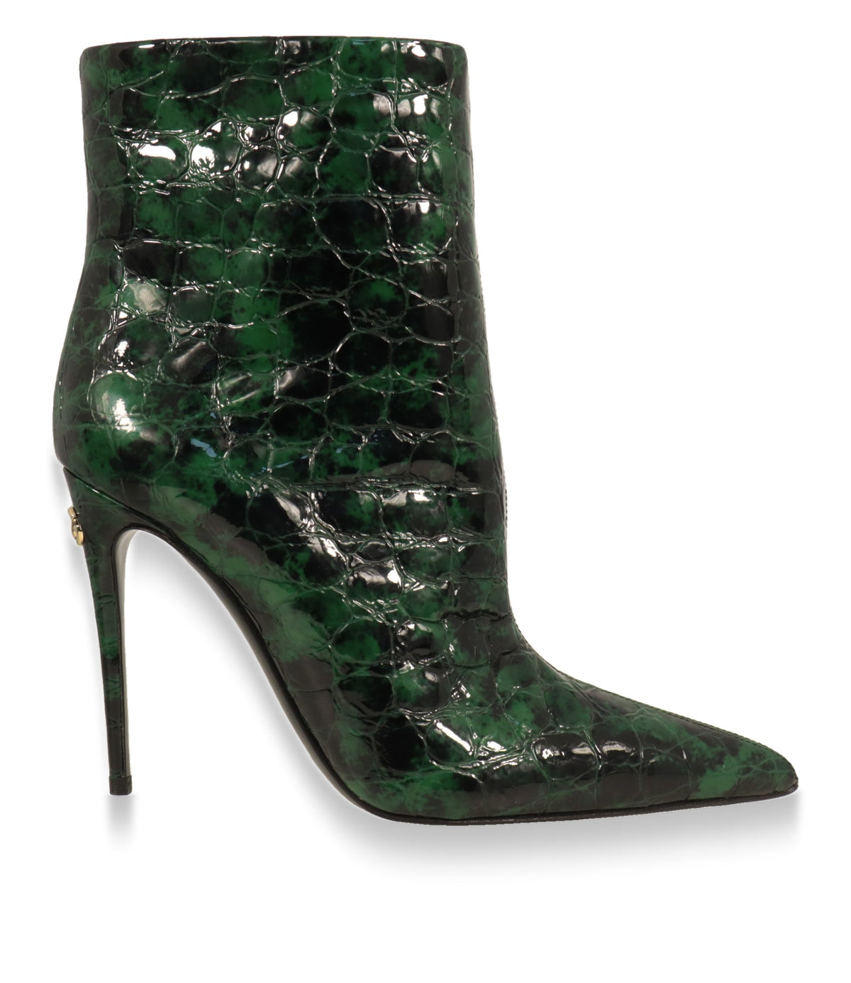 Dolce & Gabbana Stiefeletten in Grün mit Krokoprägung und Stiletto-Absatz, Seitenansicht