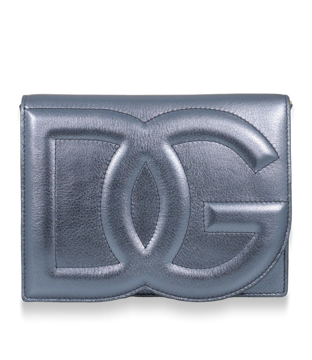Dolce & Gabbana Umhängetasche in Metallic-Blau mit plastisch geprägtem DG-Logo auf der Überschlagklappe