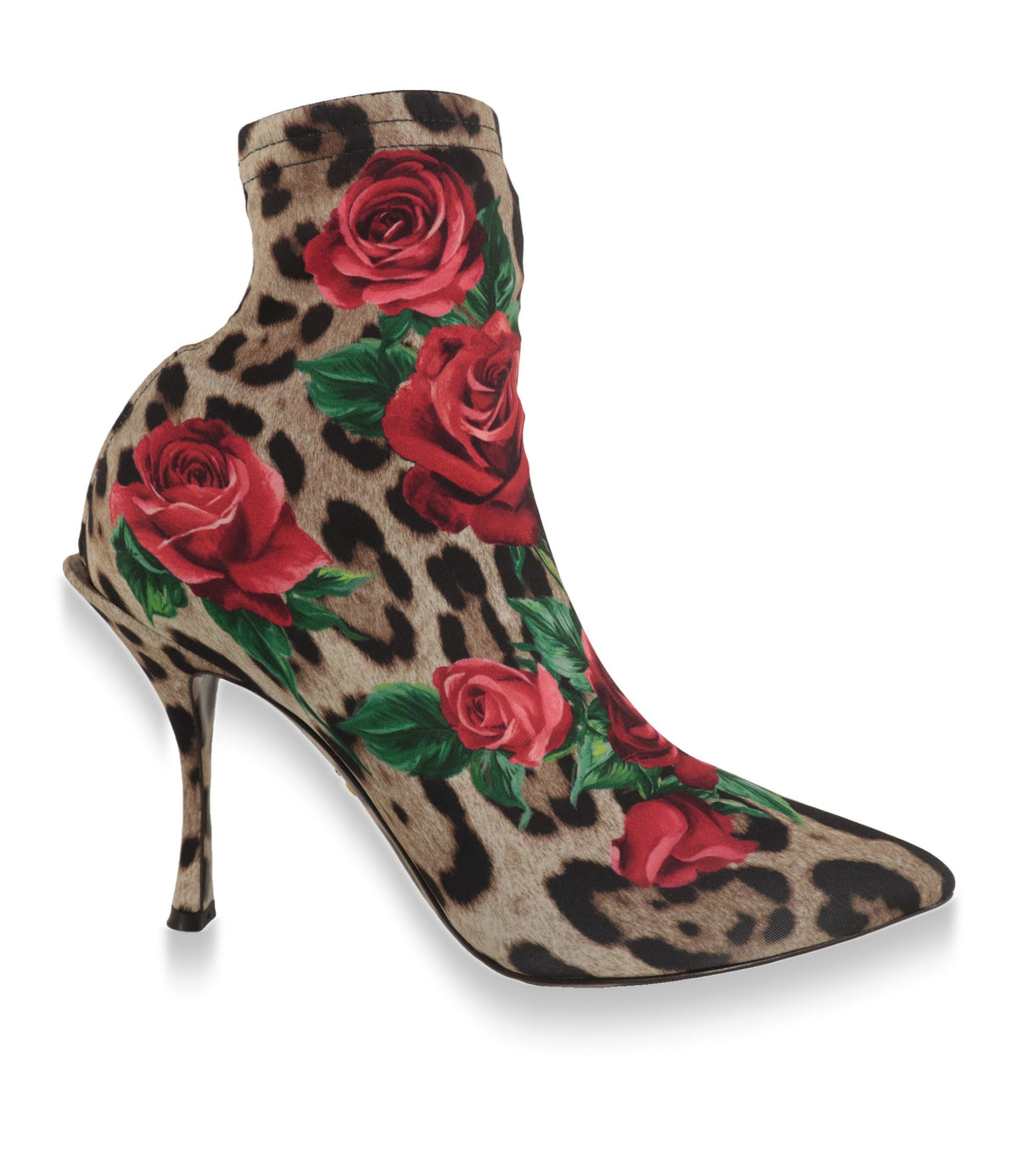 Dolce & Gabbana Stiefeletten mit Leoparden- und Rosenprint in der Seitenansicht