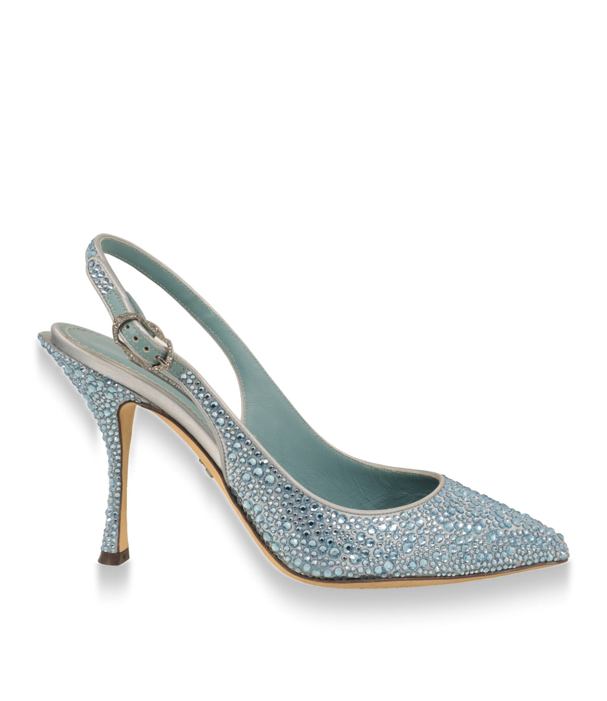 Dolce & Gabbana Slingback Pumps in Hellblau mit Kristallbesatz, Seitenansicht
