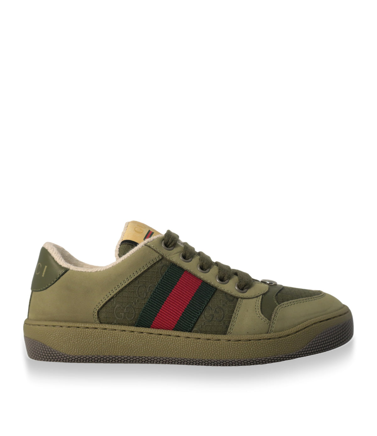 Gucci Sneaker Größe 32 in Grün aus Leder und GG-Ripstop in der Seitenansicht
