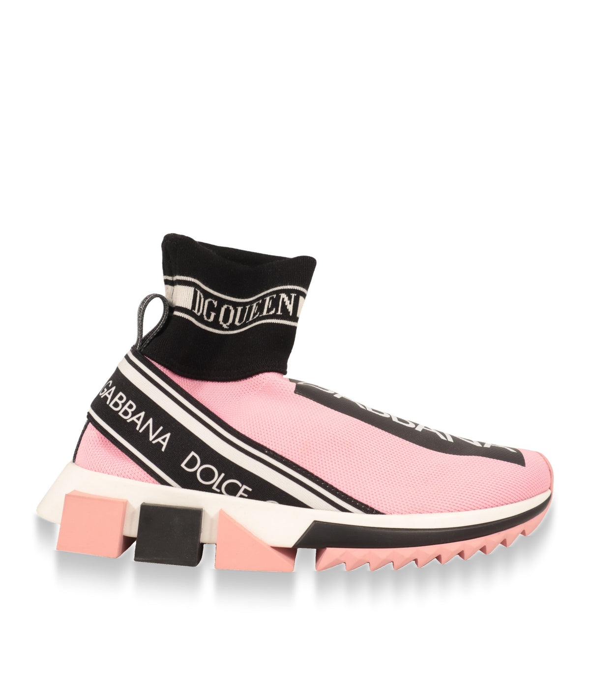 Dolce & Gabbana High-Top Sneaker in Rosa mit schwarz-weißen Logobändern, Seitenansicht