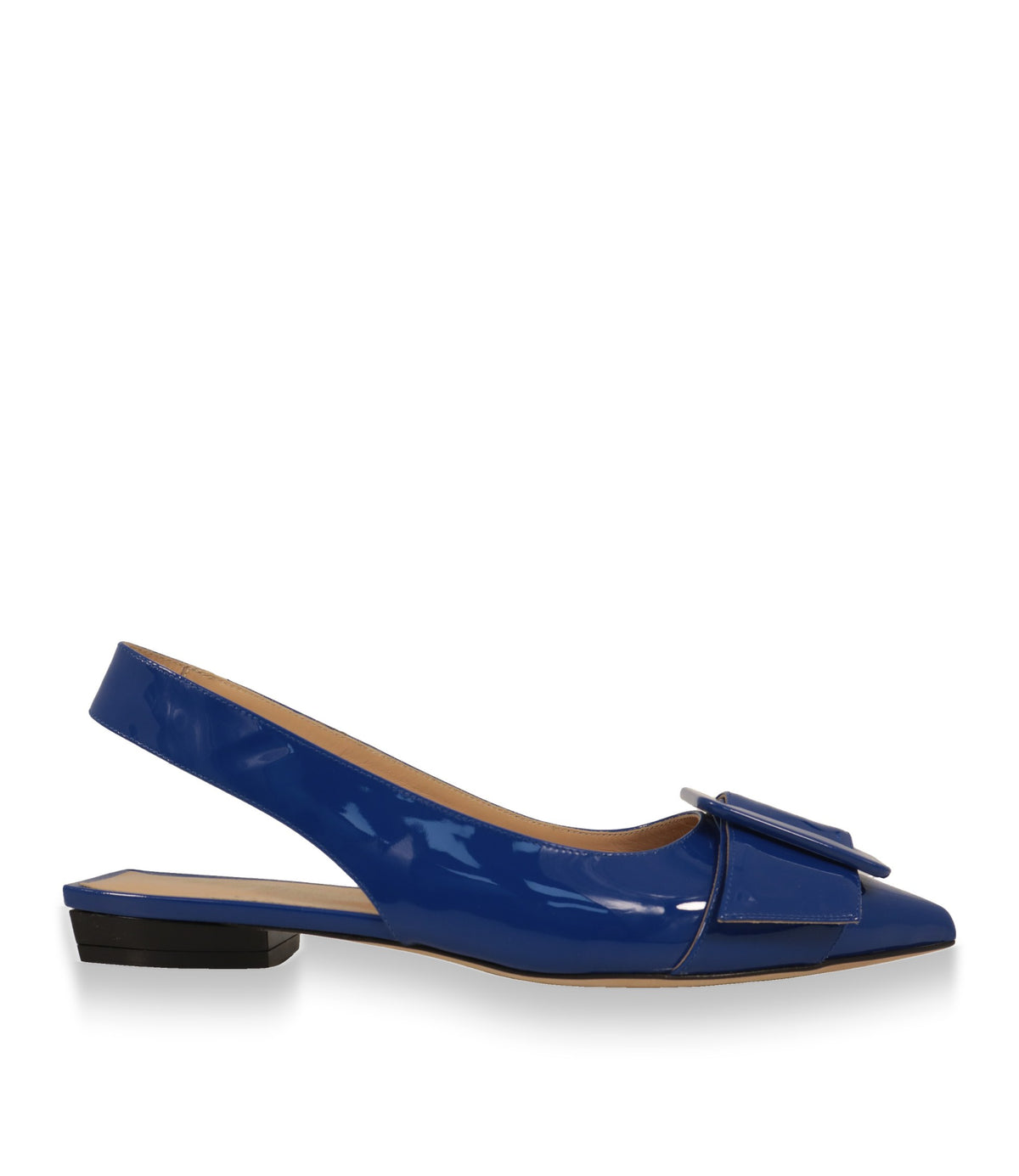 Sergio Rossi Slingback Pumps aus blauem Lackleder in der Seitenansicht