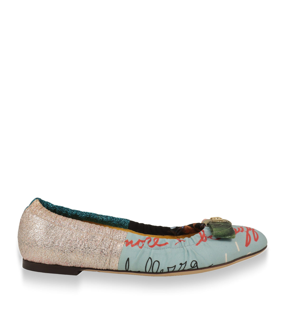 Dolce & Gabbana Ballerinas Größe 37 in Mehrfarbig, Seitenansicht mit Glitzerferse