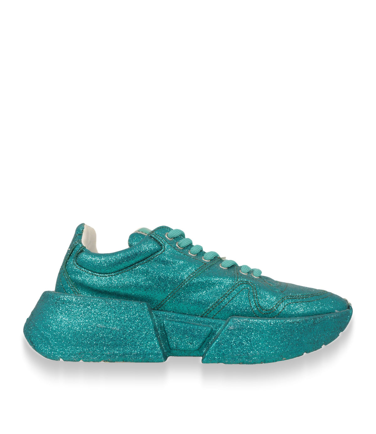 Maison Margiela Sneaker in Türkis mit Glitzer-Finish und Plateausohle, Seitenansicht