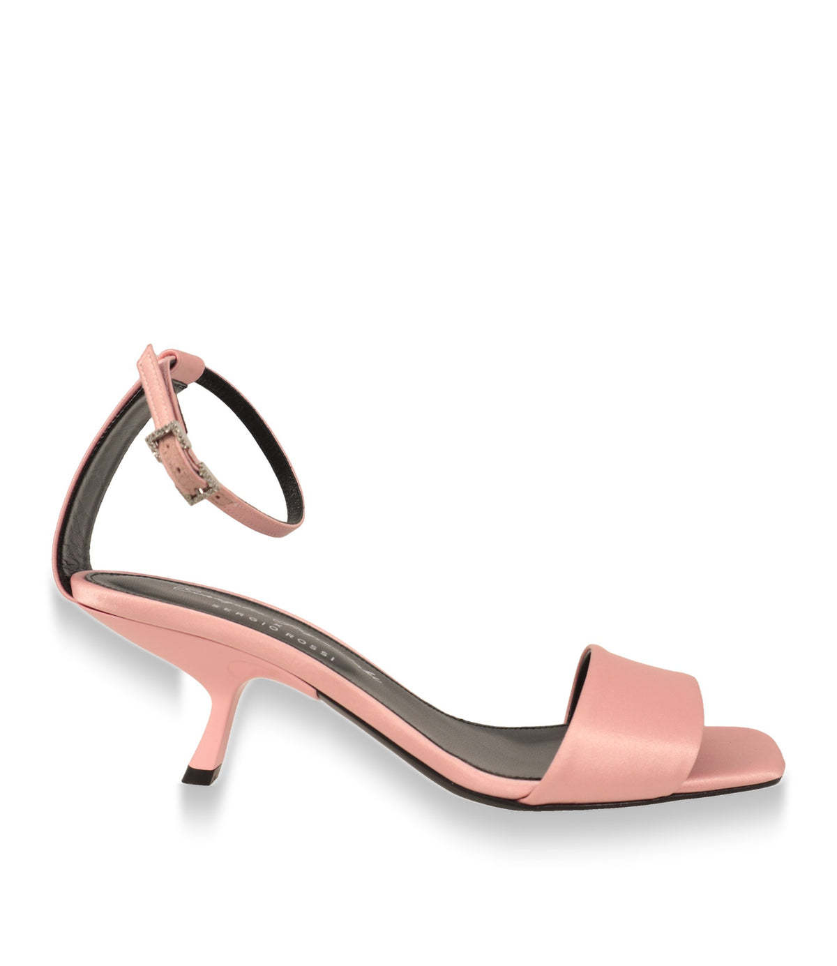 Sergio Rossi Sandaletten in Rosa Satin mit Kitten Heel, Seitenansicht