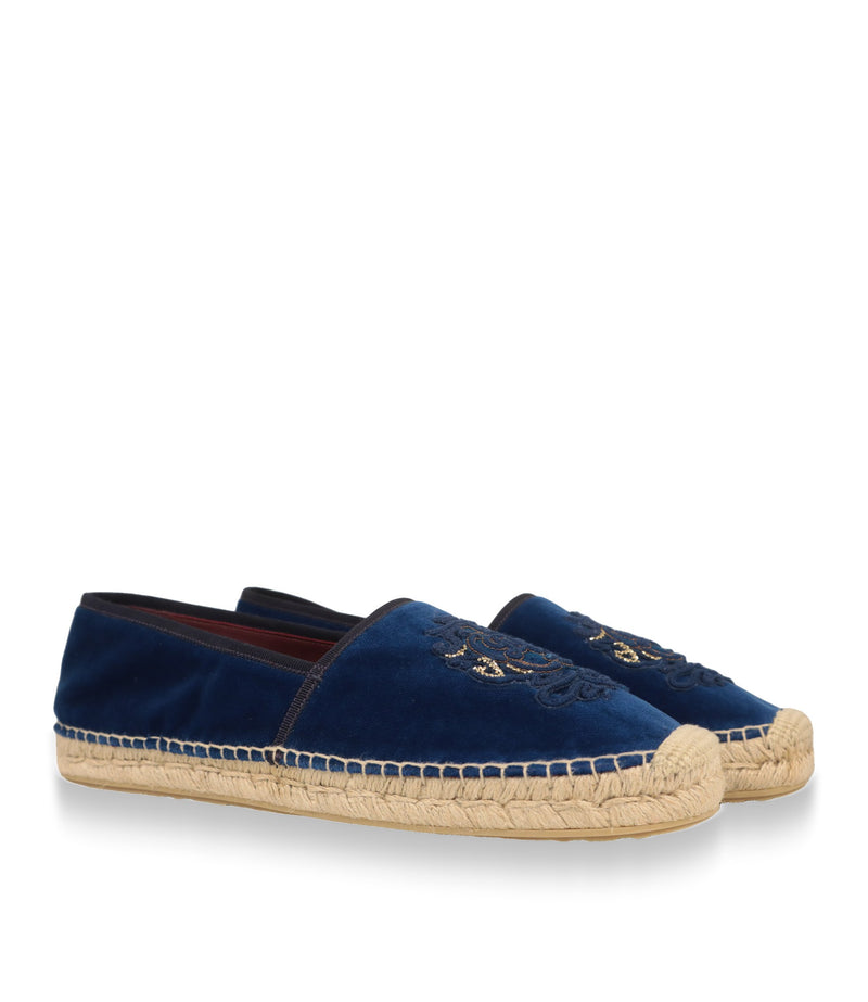 Blaue Dolce & Gabbana Espadrilles Herren, Paaransicht schräg von vorn mit Stickerei