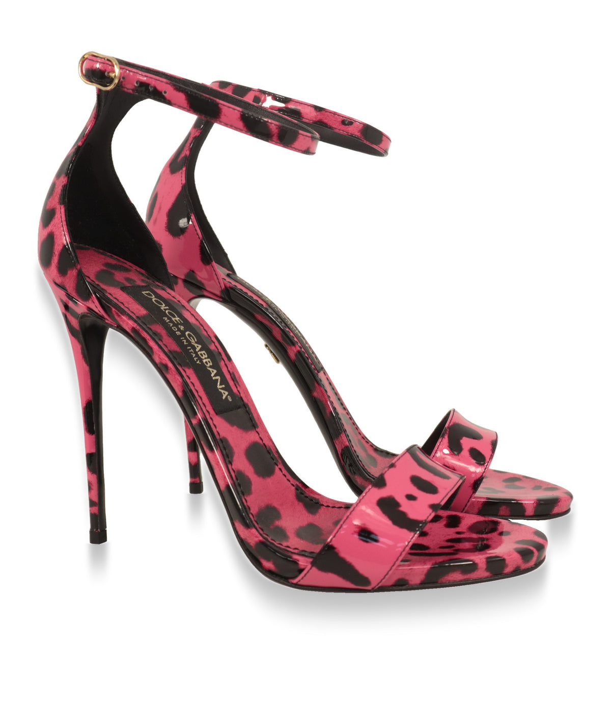 Dolce & Gabbana Sandaletten Paar mit Stiletto-Absatz und Knöchelriemen in Schrägansicht