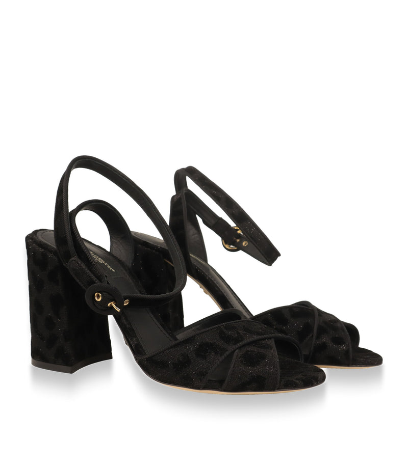 Dolce & Gabbana Sandaletten Damen schwarz mit Knöchelriemen und goldfarbener Schnalle, Paaransicht