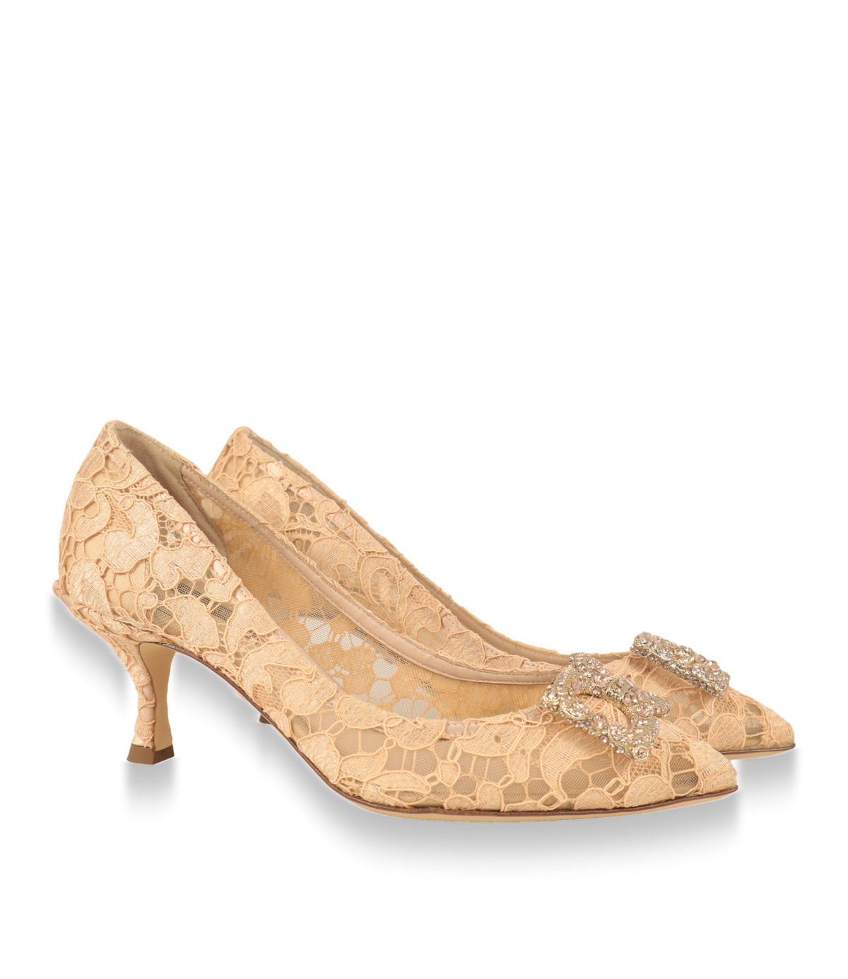 Dolce & Gabbana Damenschuhe Pumps in Apricot, Paaransicht mit Kristallbrosche