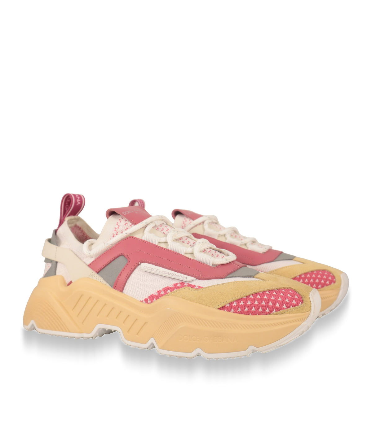 Dolce & Gabbana Sneaker Damen – Schrägansicht des Paares mit beiger Gummisohle