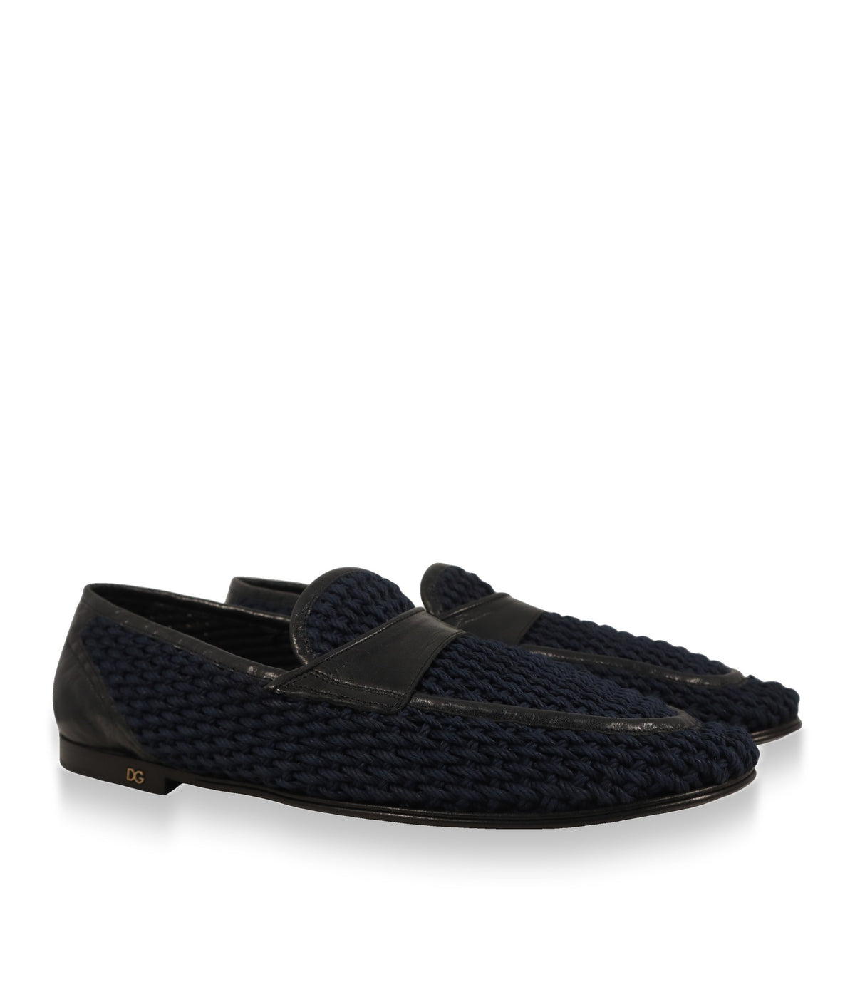 Dolce & Gabbana Loafer Herren aus blauem Flechtgewebe, Paaransicht schräg