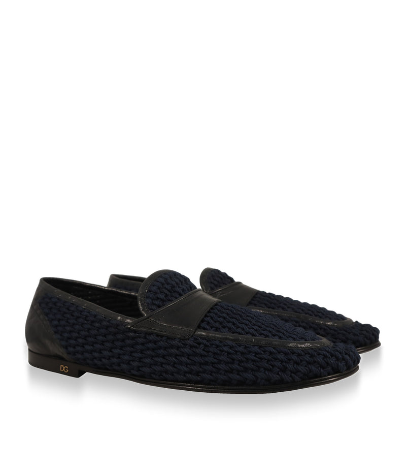 Dolce & Gabbana Loafer Herren aus blauem Flechtgewebe, Paaransicht schräg