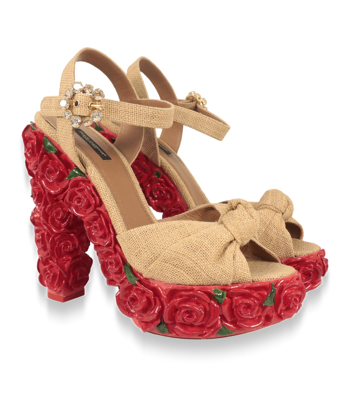 Dolce & Gabbana Plateau-Sandalen Größe 41 im Paar mit Knöchelriemen und Kristallschnalle