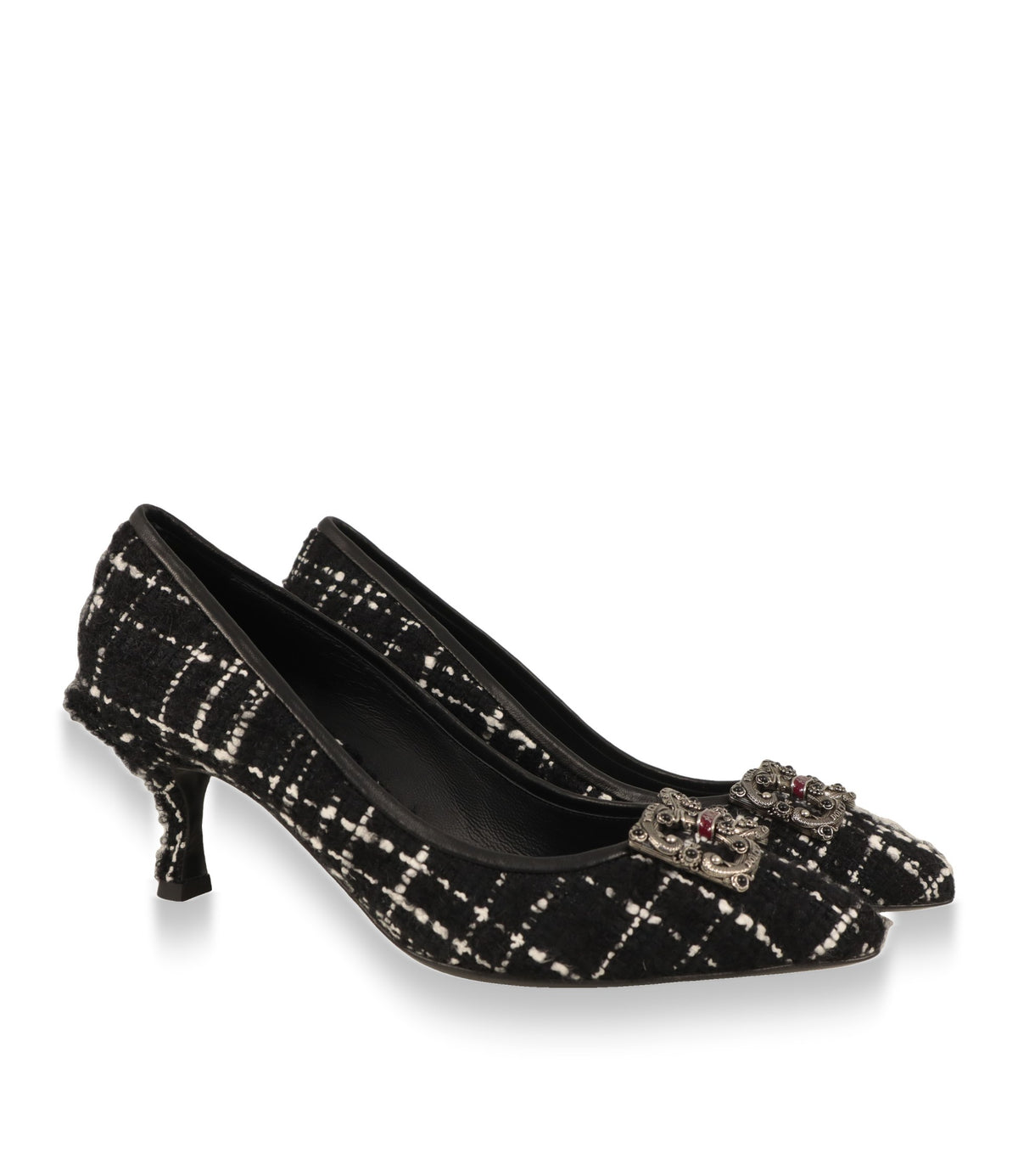 Dolce & Gabbana Damenschuhe Tweed Pumps mit silberner DG-Schnalle im Paar
