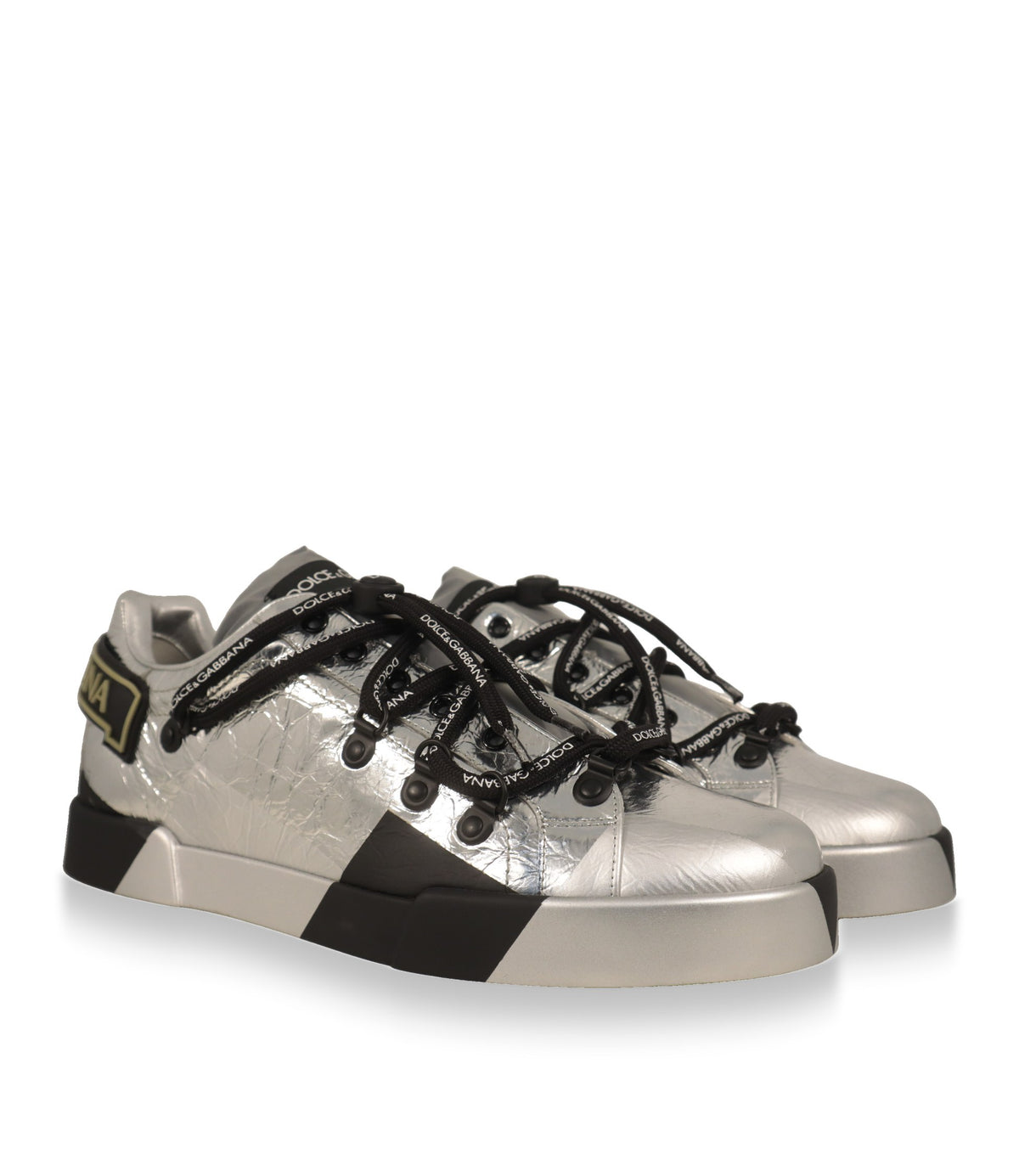 Dolce & Gabbana Herren Sneaker Paar in Silber-Schwarz, Dreiviertelansicht