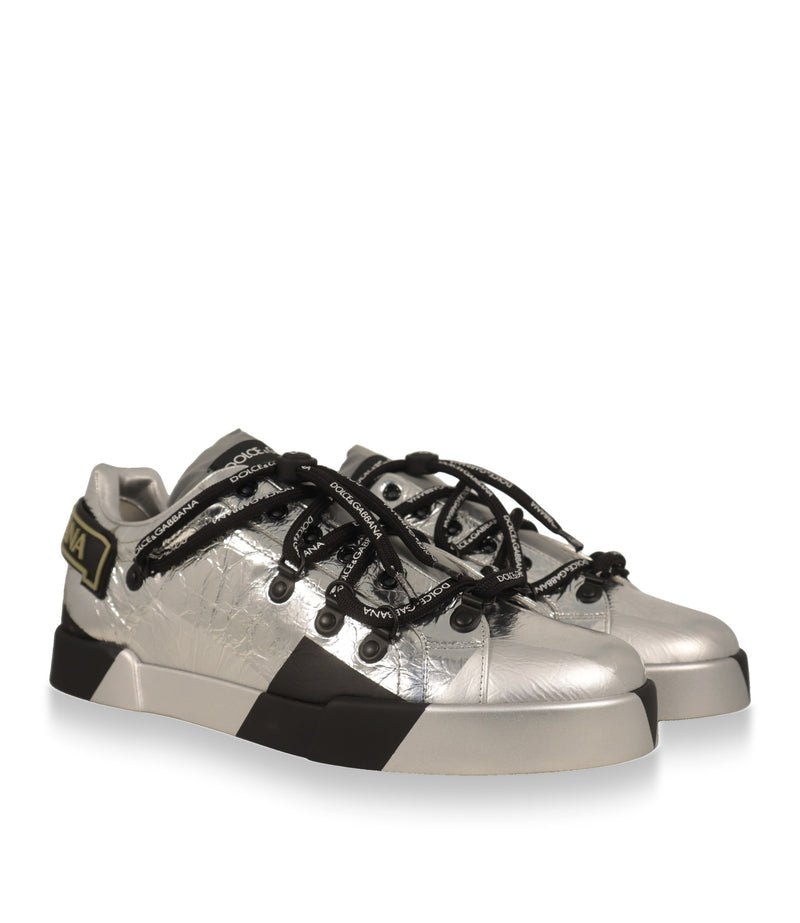 Dolce & Gabbana Herren Sneaker Paar in Silber-Schwarz, Dreiviertelansicht