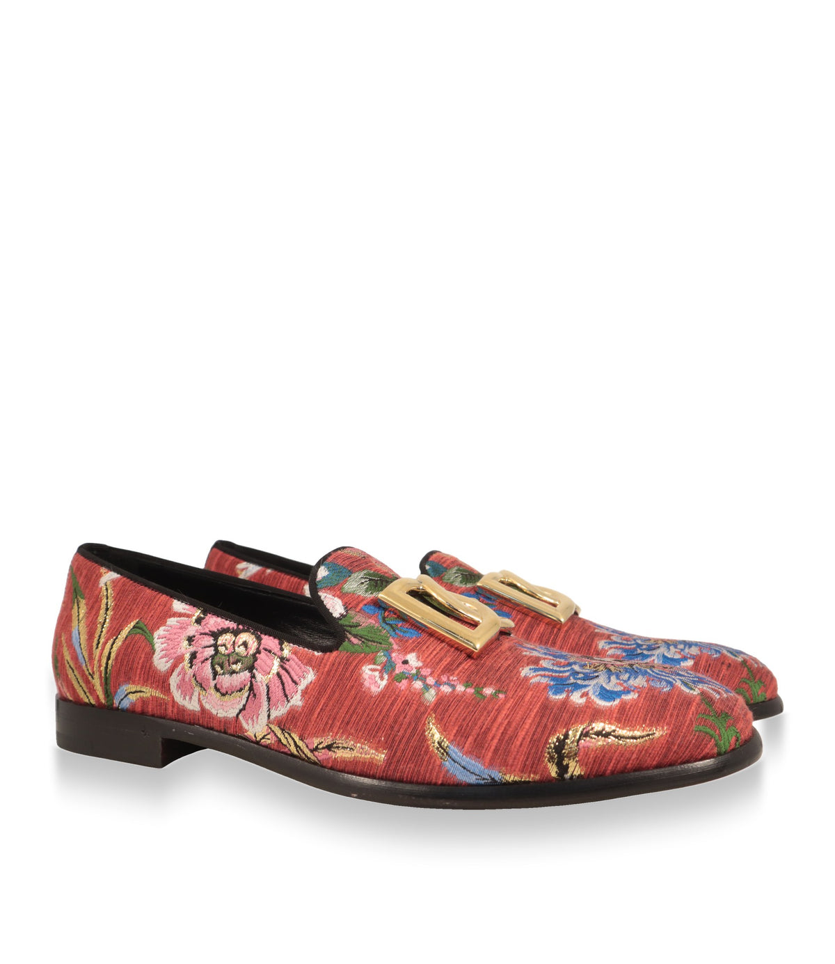 Dolce & Gabbana Herren Slipper mit goldfarbenem DG-Logo, Dreiviertelansicht