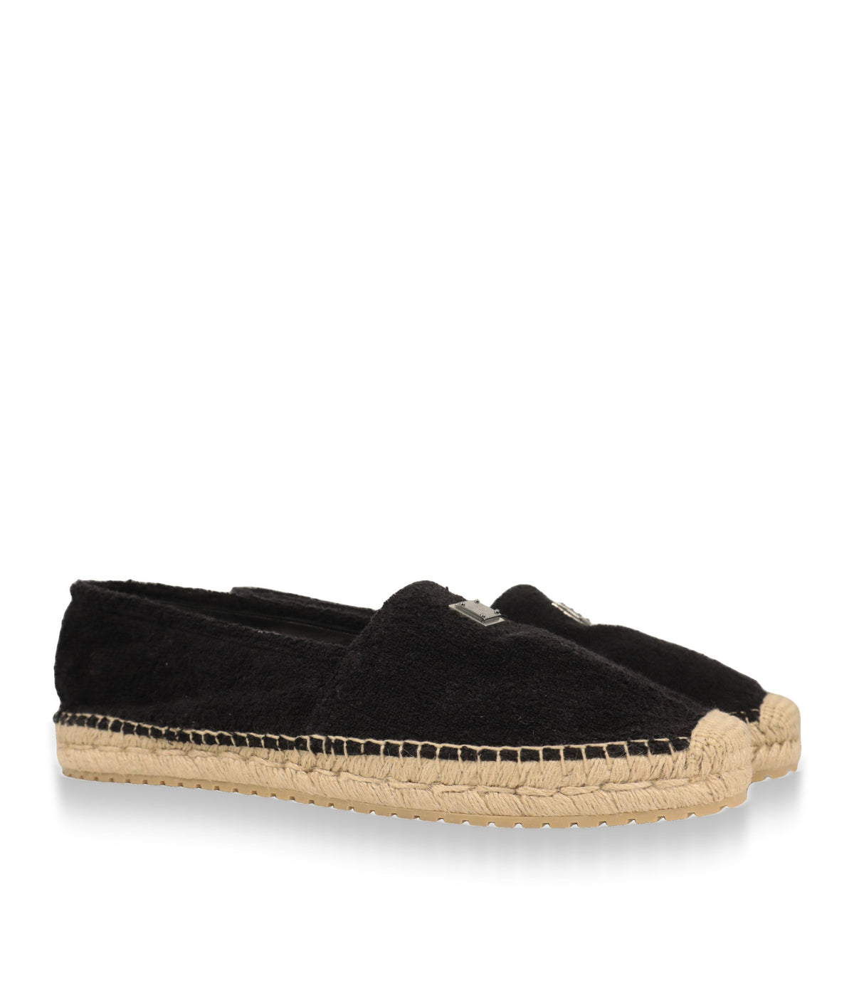 Dolce & Gabbana Espadrilles Herren in Schwarz mit Metallplättchen, Schrägansicht des Paares