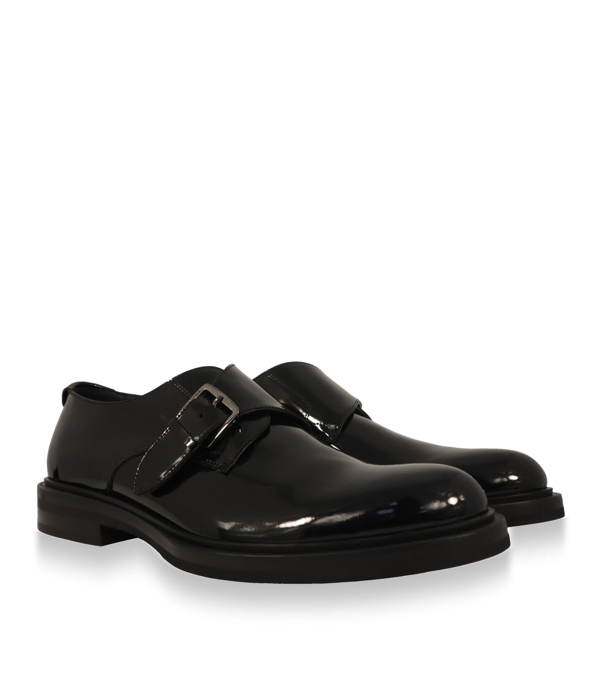 Dolce & Gabbana Monkstrap Schuhe aus glänzendem Kalbsleder, Paaransicht schräg von vorn
