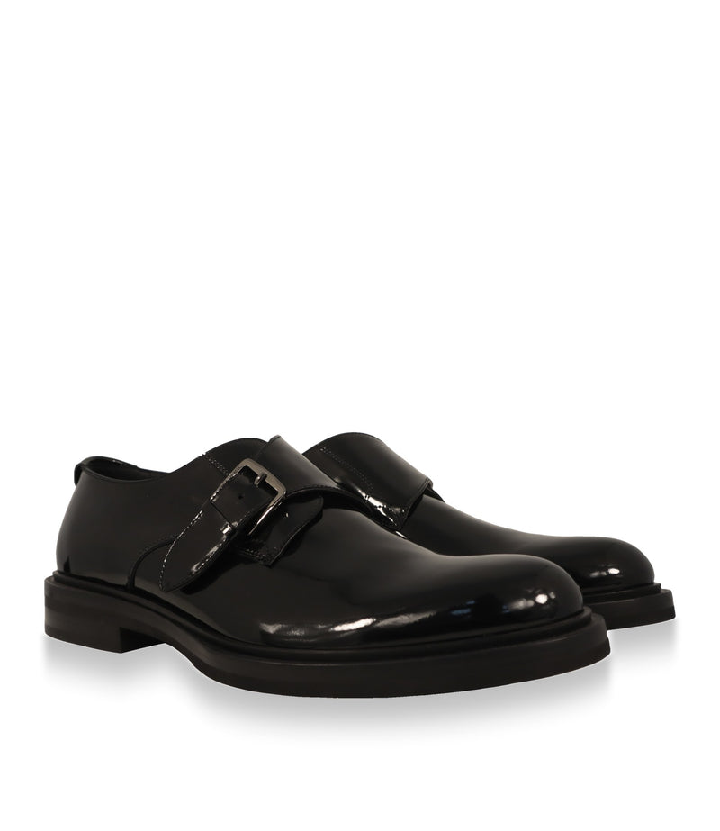 Dolce & Gabbana Monkstrap Schuhe aus glänzendem Kalbsleder, Paaransicht schräg von vorn