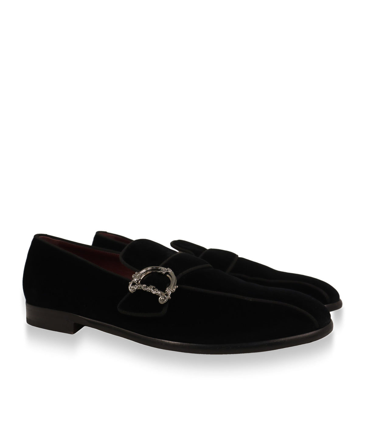Dolce & Gabbana Slipper Paar aus schwarzem Baumwollsamt in Dreiviertelansicht