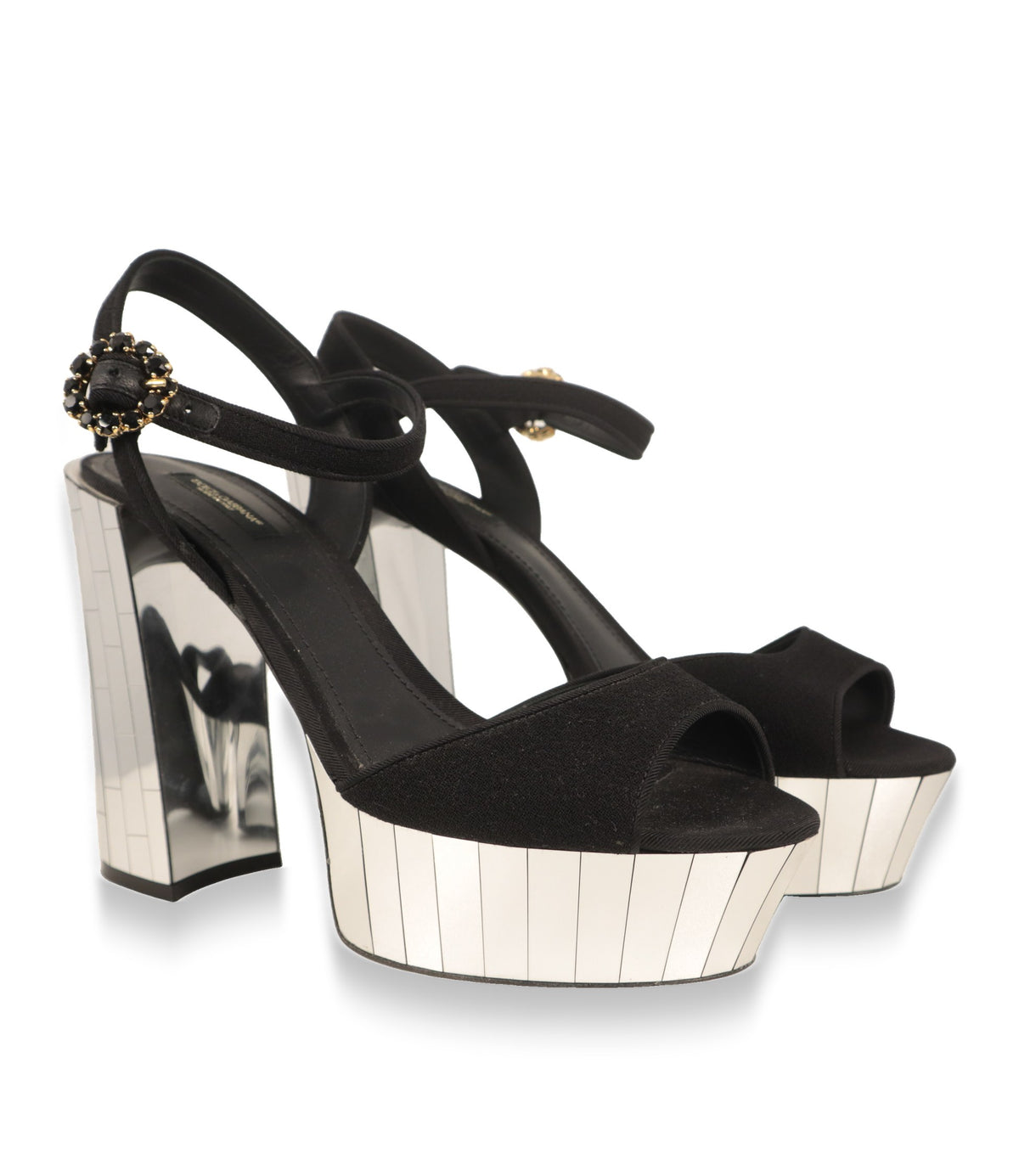 Dolce & Gabbana Plateau-Sandalen Paar mit Knöchelriemen und Kristallschnalle