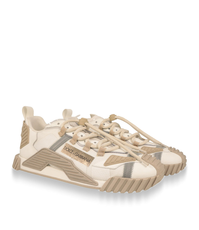 Dolce & Gabbana Herren Sneaker Paar in Weiß, Beige und Grau, Dreiviertelansicht
