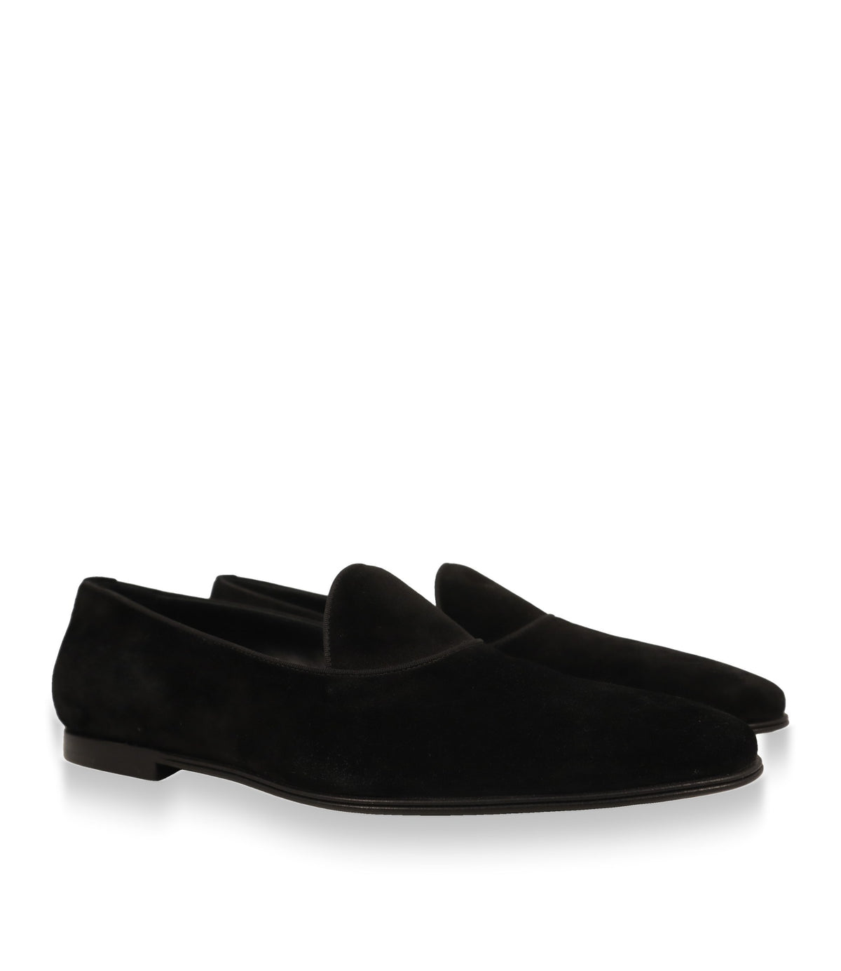 Schwarze Dolce & Gabbana Herren Slipper aus Veloursleder in der Schrägansicht
