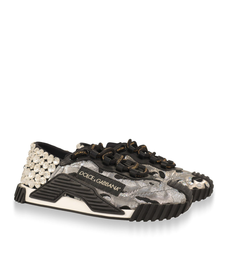 Dolce & Gabbana Damen Sneaker mit Jacquard-Obermaterial und Logo-Patch, Schrägansicht