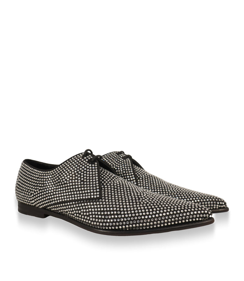 Dolce & Gabbana Herrenschuhe aus Satin mit silbernen Kristallen, Paaransicht schräg