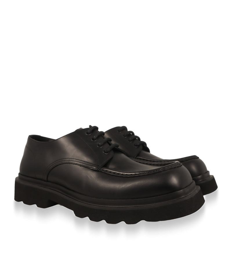 Dolce & Gabbana Derby Schuhe Größe 44 – Dreiviertelansicht des Paares aus schwarzem Glattleder