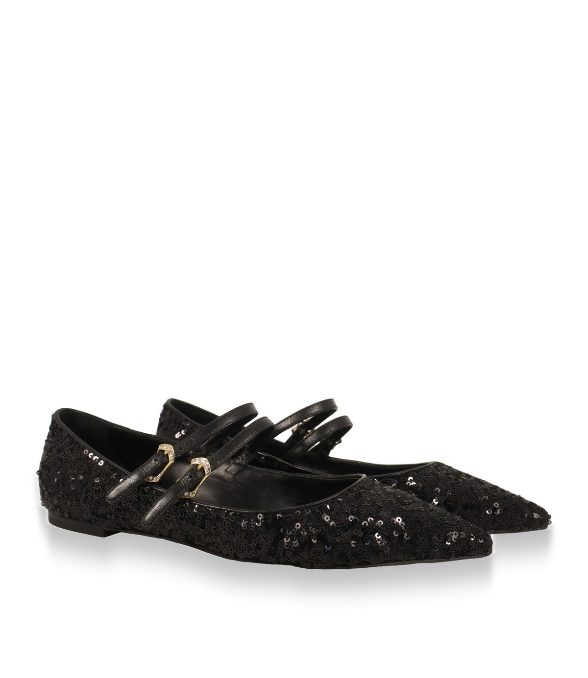 Schwarze Paillettenballerinas von Dolce & Gabbana im Paar, Dreiviertelansicht