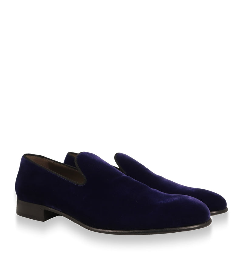 Dolce & Gabbana Herren Slipper Samt blau-violett, Paar in Schrägansicht