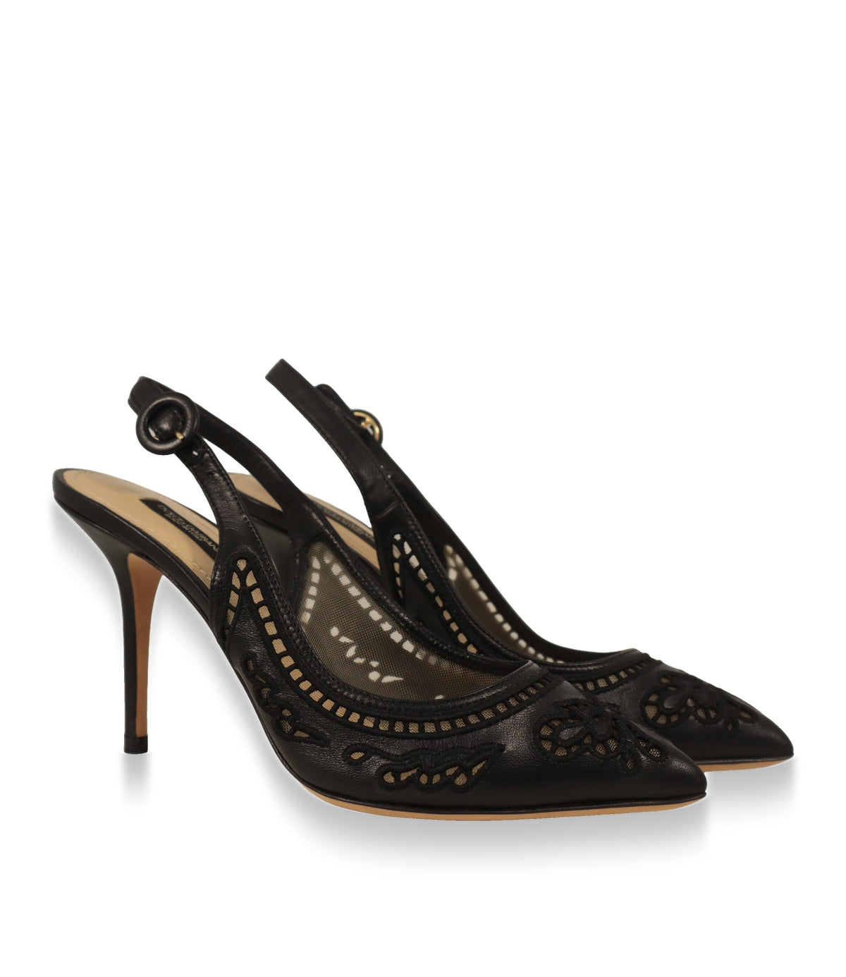 Dolce & Gabbana Slingback Pumps Paar in Schwarz mit Intaglio-Ausschnitten und Mesh-Einsatz