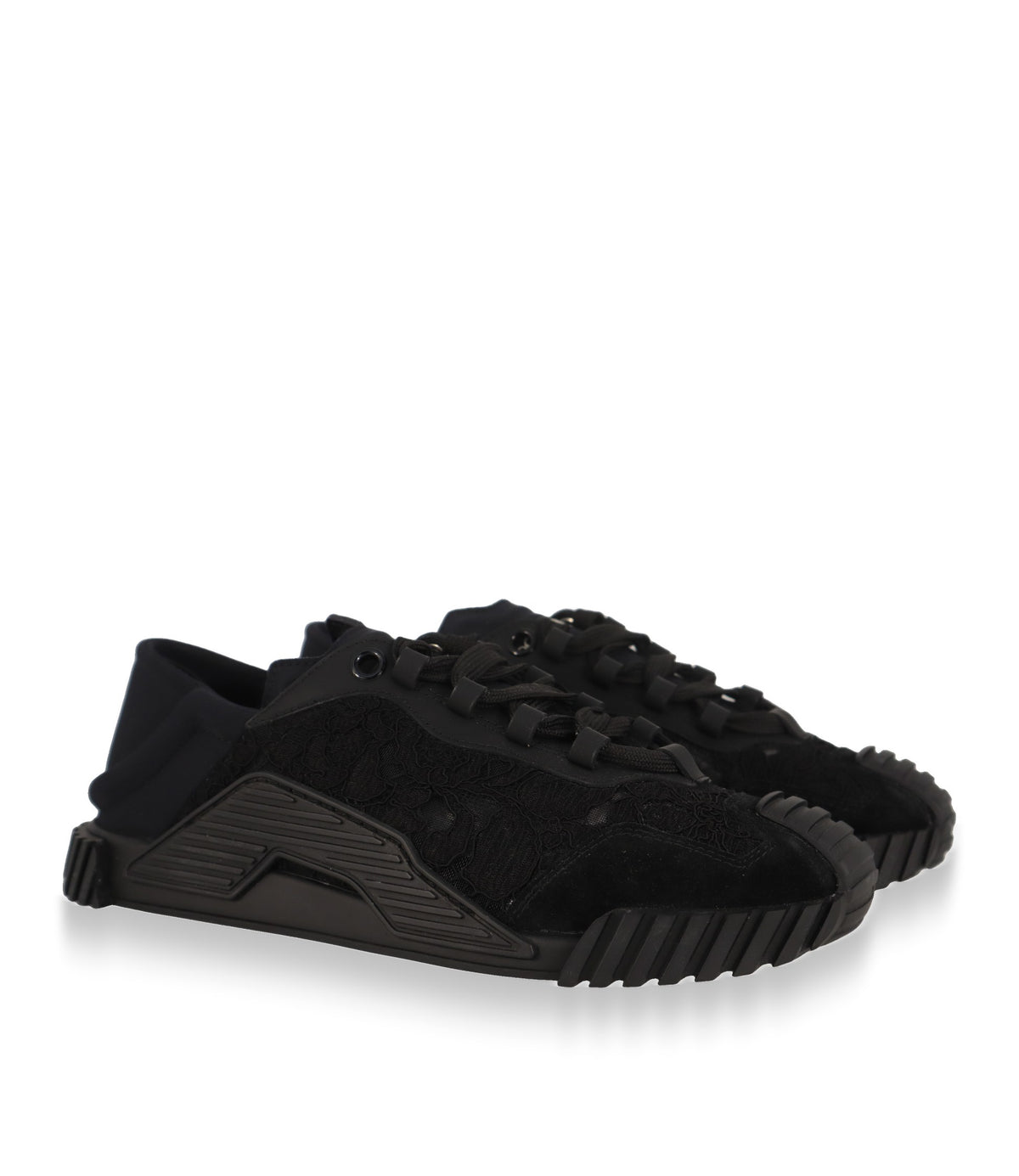 Dolce & Gabbana Sneaker Paar schräg von vorn, schwarze Spitze und Veloursleder