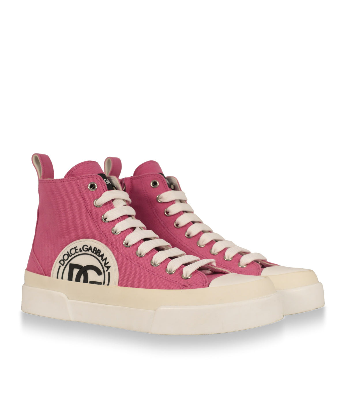 Pinke Dolce & Gabbana High-Top Sneaker Damen, Paar in Dreiviertelansicht