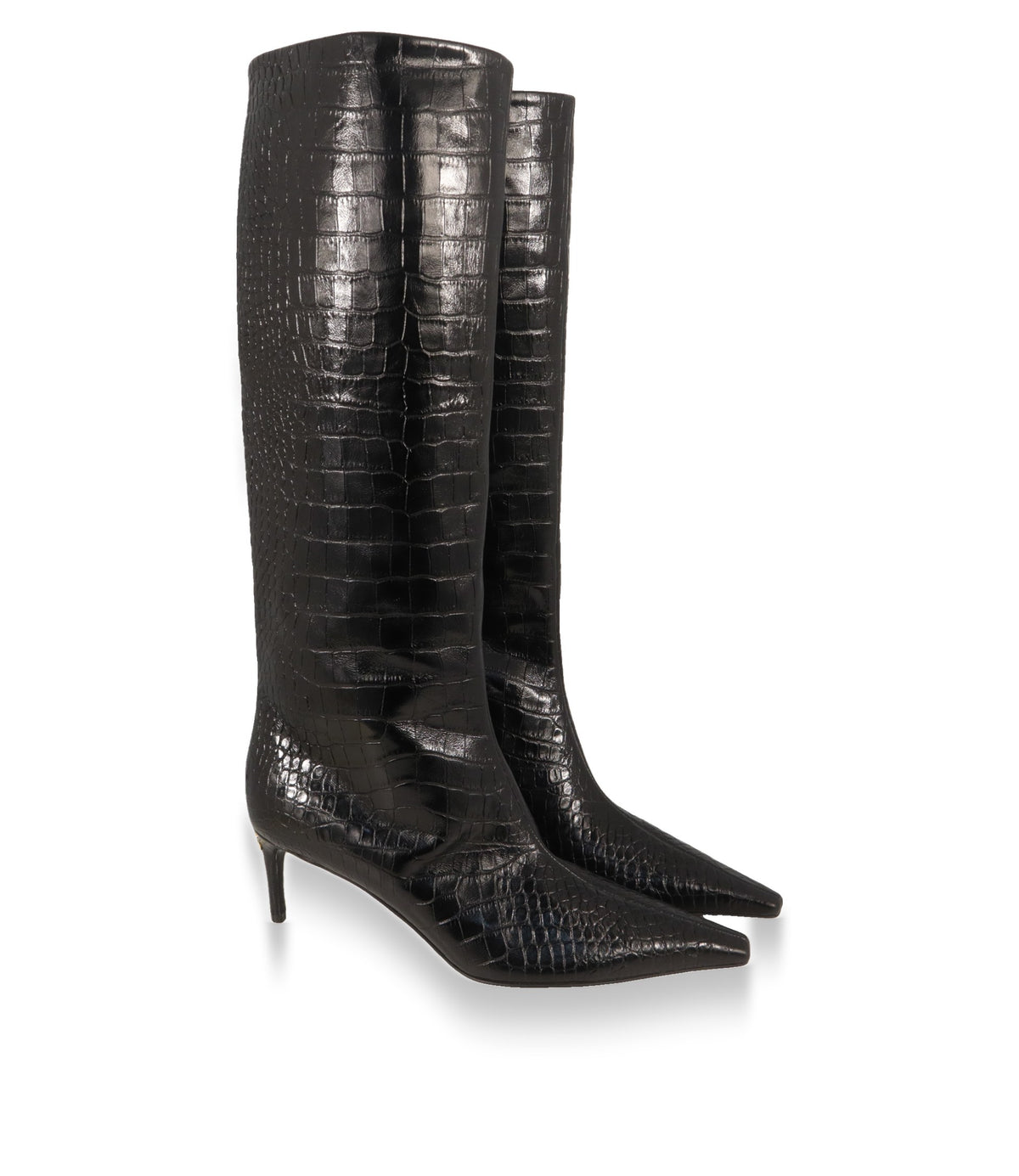 Schwarze Dolce & Gabbana Lederstiefel Größe 39 im Paar, Dreiviertelansicht