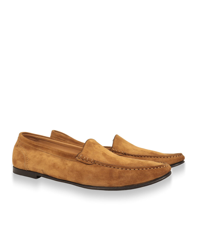 Dolce & Gabbana Herren Loafer Paar aus Wildleder in Cognacbraun, Schrägansicht